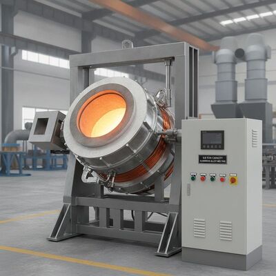 comprar Forno de Fusão por Indução de Frequência Média de 500 kW de Potência Nominal e Capacidade de 0,8 Toneladas com Sistema de Inclinação Hidráulica Fabricação em linha