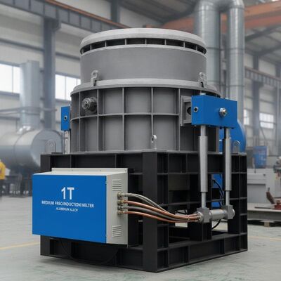 comprar Forno de fusão por indução de média frequência de capacidade de 1 tonelada para fusão rápida de liga de alumínio com sistema de inclinação hidráulica Fabricação em linha