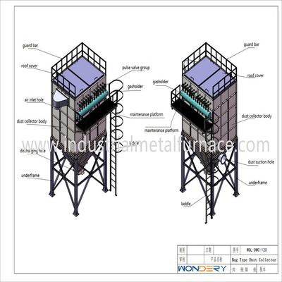 tipo coletor do saco de 1200Pa 1.5m/Min Industrial Metal Melting Furnace de poeira 2000mm