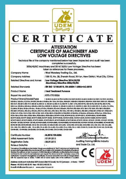 CHINA Wuxi Wondery Industry Equipment Co., Ltd Certificações